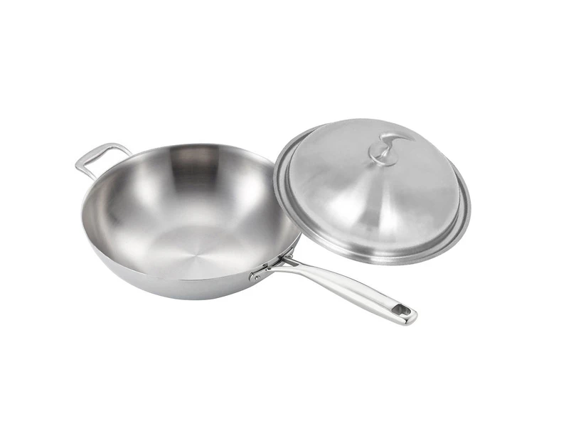 SOGA 18/10 Stainless Steel Fry Pan 34cm Frying Pan Top Grade Skillet with Helper Handle and Lid