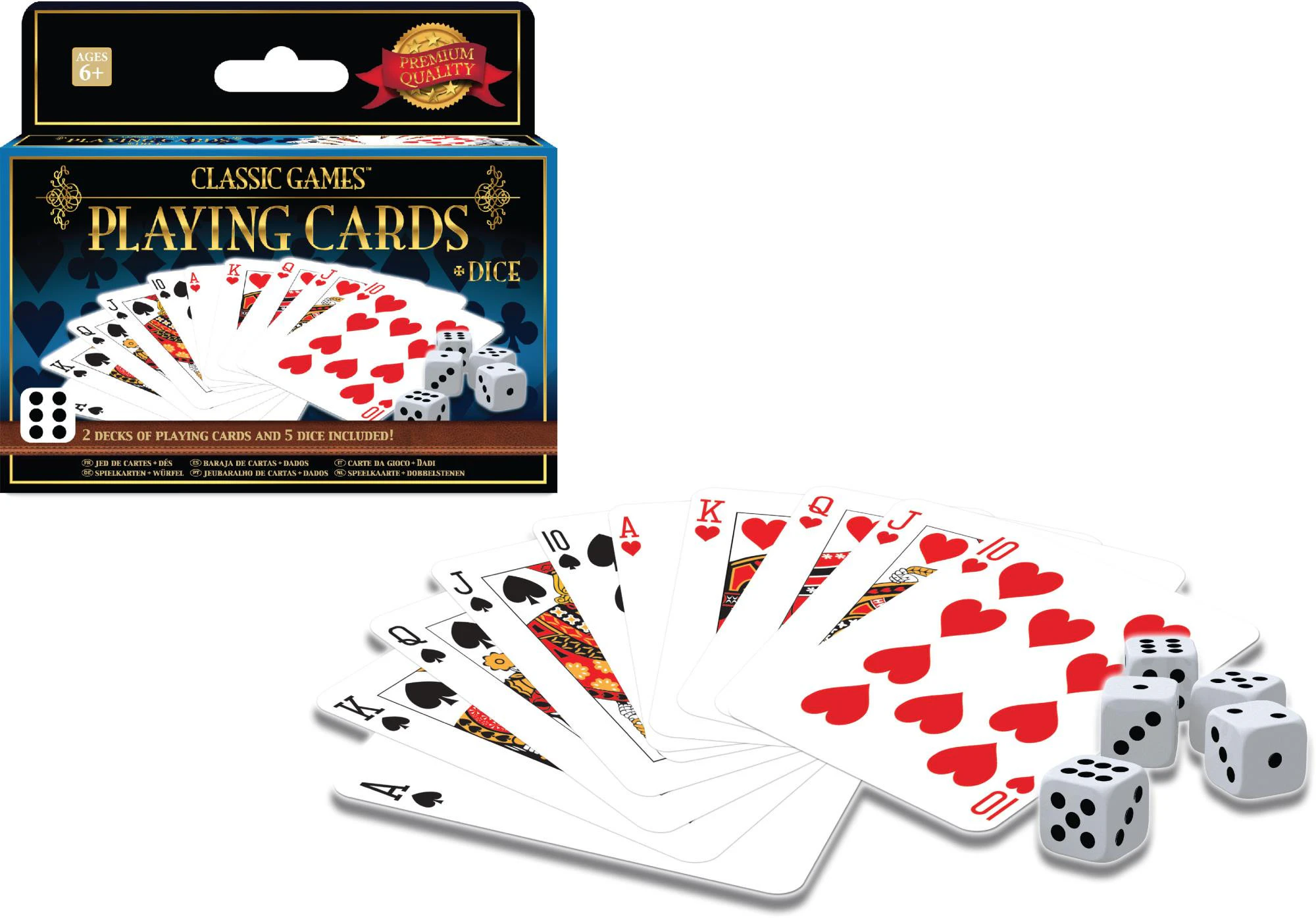 Classic Games - 2 Decks Playing Cards & 5 Dice