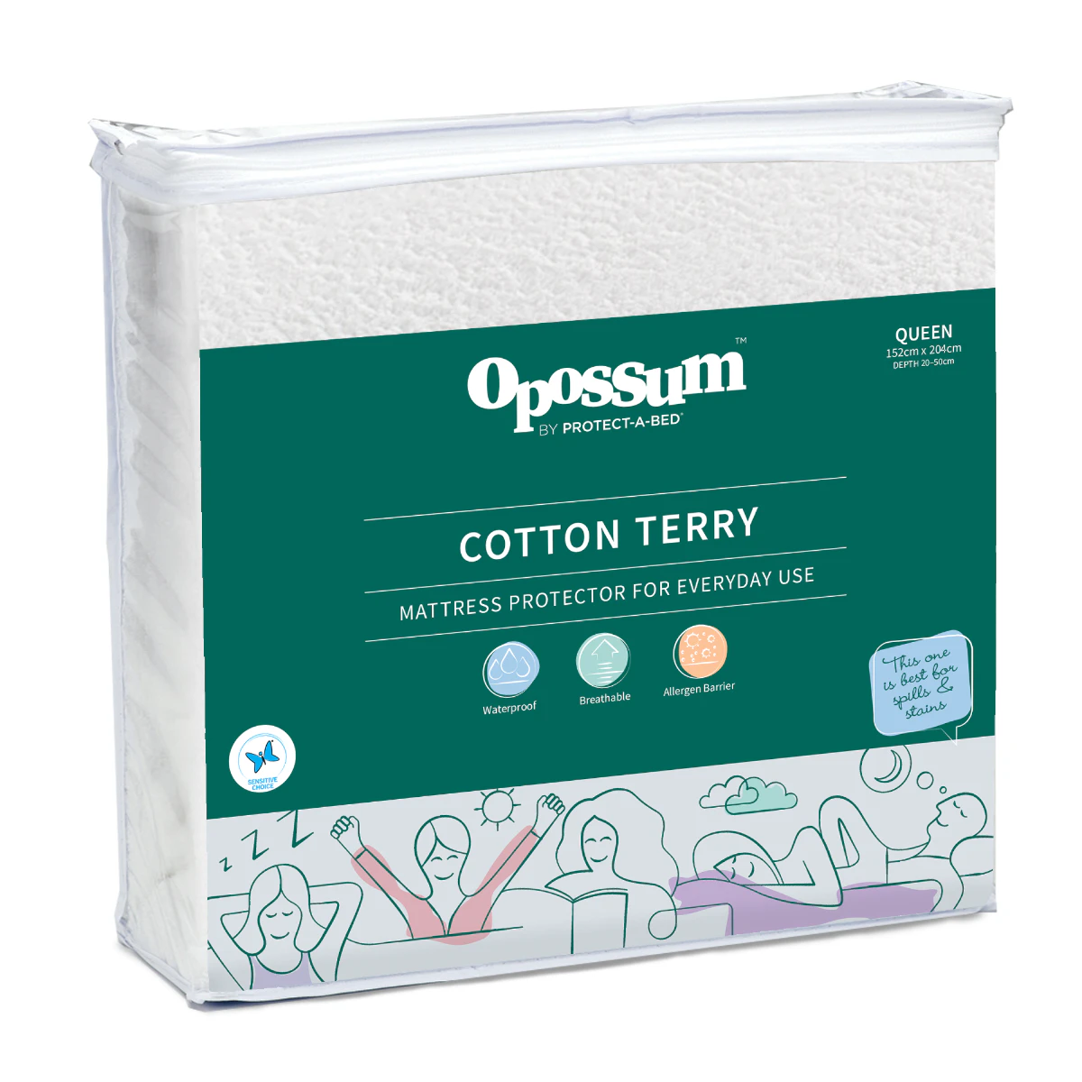 Cotton Terry Waterproof Mattress Protector (White) - Double