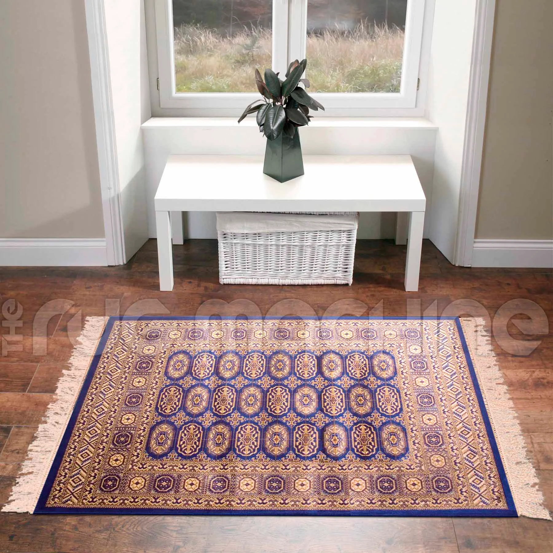 ANKARA PERSIAN BLUE THIN ART-SILK FLOOR RUG RUNNER 68x230cm