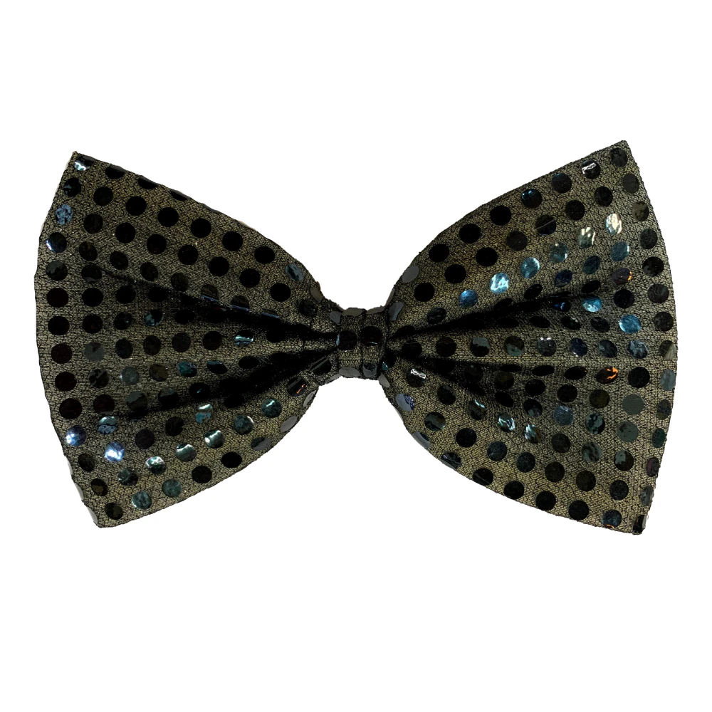 Black Jumbo Sequined Bow Tie 10x18cm Kids or Adults Parties & Fancy Dress