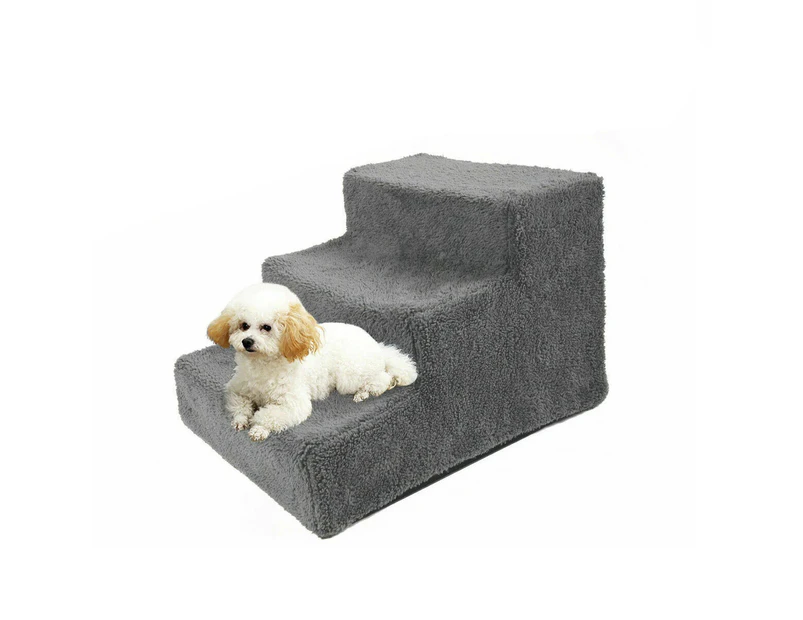 Small Pet Cats Dog 3 Steps Stairs Sofa Bed Breathable Anti-slip Climbing Ladder - Grey