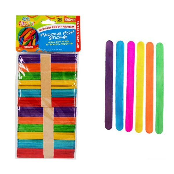 100pce Multi Coloured Paddle Pop Sticks 11.4cm School, Art & Craft DIY Projects