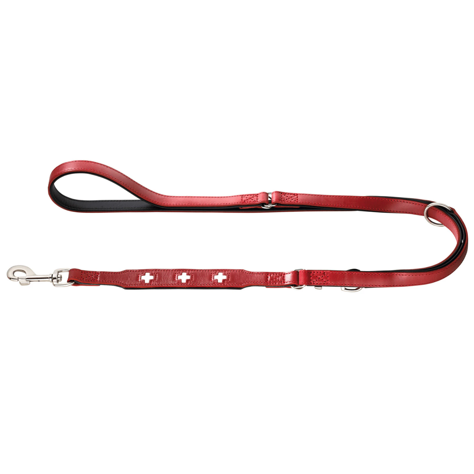 Hunter Classic Swiss Leather Dog Training Lead, 3-Way Adjustable - Black