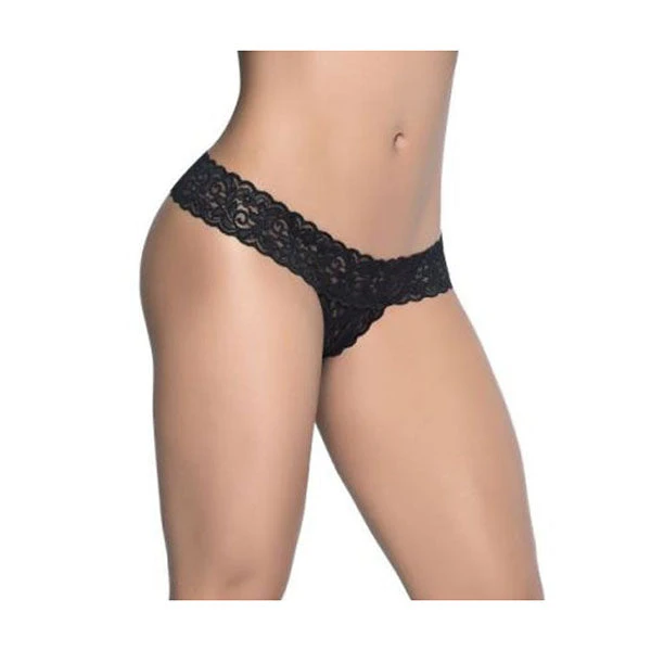 Peekaboo Crotchless Thong Black Extra Large