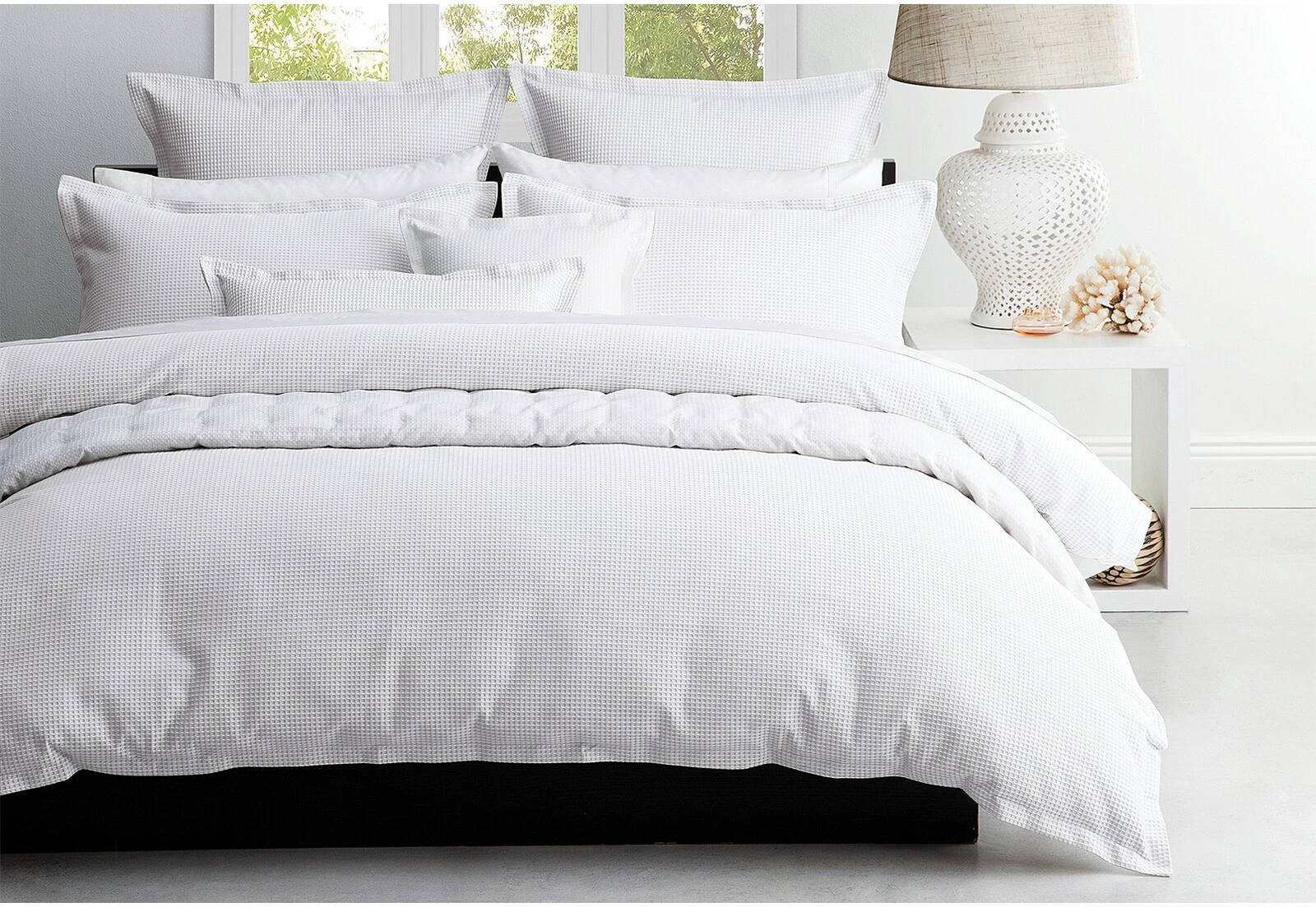 Ascot Double White Waffle Quilt Cover Set