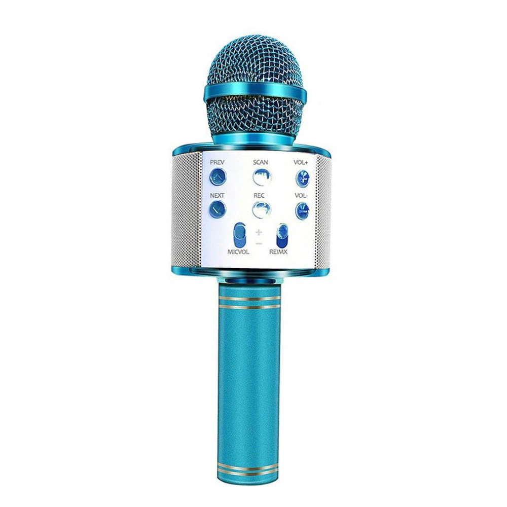 Portable Wireless Bluetooth USB Rechargeable Karaoke Microphone - Blue