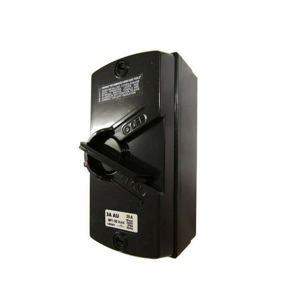 3A AU 35AMP - Weatherproof Isolator Switch - 1 Pole / Single Phase - BLACK