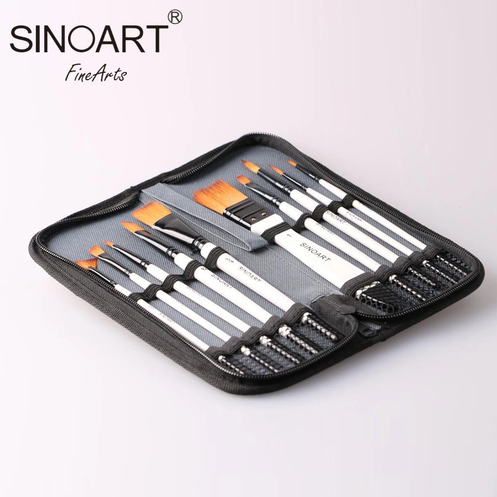 Sinoart Paint Brush Set in Storage Wallet - 10pk