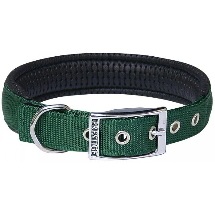 Green Soft Padded Dog Collar - 25mm x 51cm Chrome Plated Buckle (Prestige Pet)