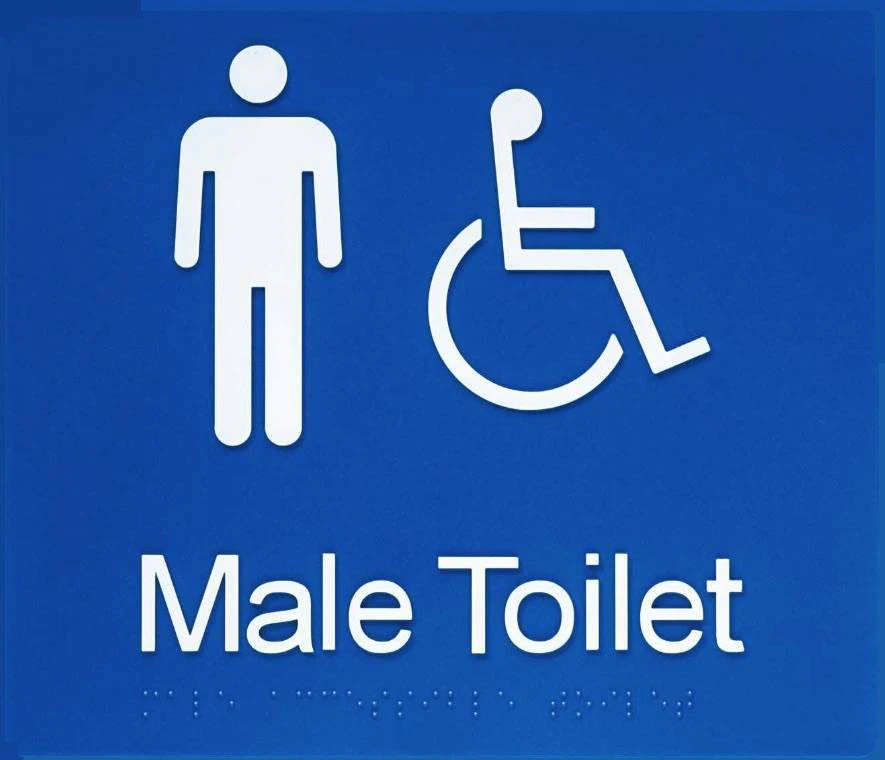 Male Disabled Toilet Blue Plastic Braille Sign