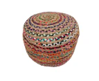 Multi Chindi and Jute Plaited Pouf Ottoman Footstool - Multi colour