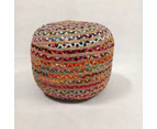 Multi Chindi and Jute Plaited Pouf Ottoman Footstool - Multi colour