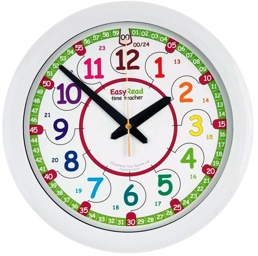 Ertt Easy Read Time Teacher Wall Clock 24 Hour - Choose from 2 Colors - Rainbow