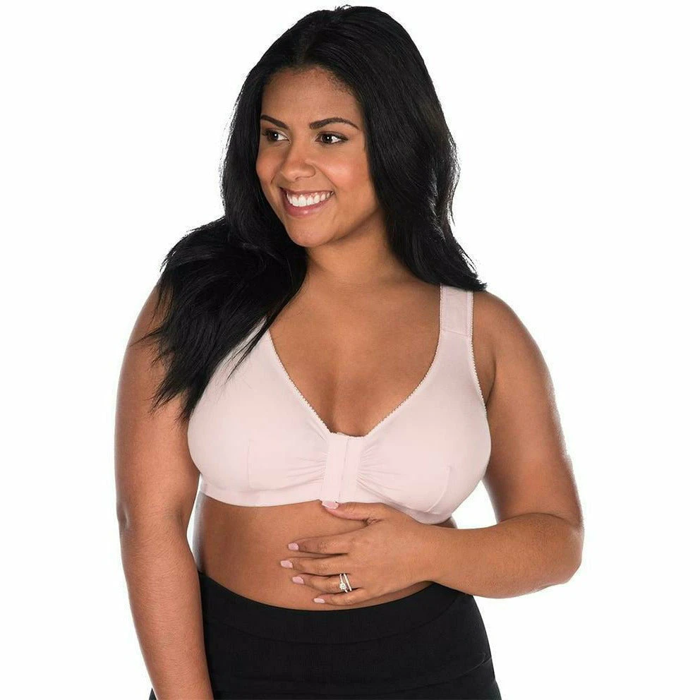 Leading Lady Meryl Front Close Cotton Plus Size Lounge & Sleep Bra in Pink