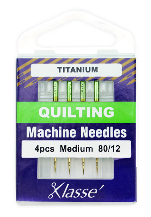 Klasse Sewing Machine Needles, QUILTING TITANIUM Size 80/12, Pack of 4 Needles