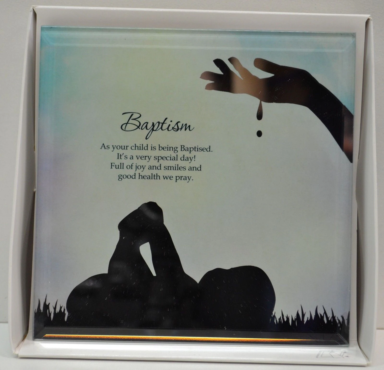 Silver Silhouette Plaque, BAPTISM, 150 x 150mm, Stand or Hang, Mirrored Giftware