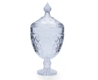 33cm Glass Candy Jar Bowl on Stem Ornate Engraved Design With Lid Parisian