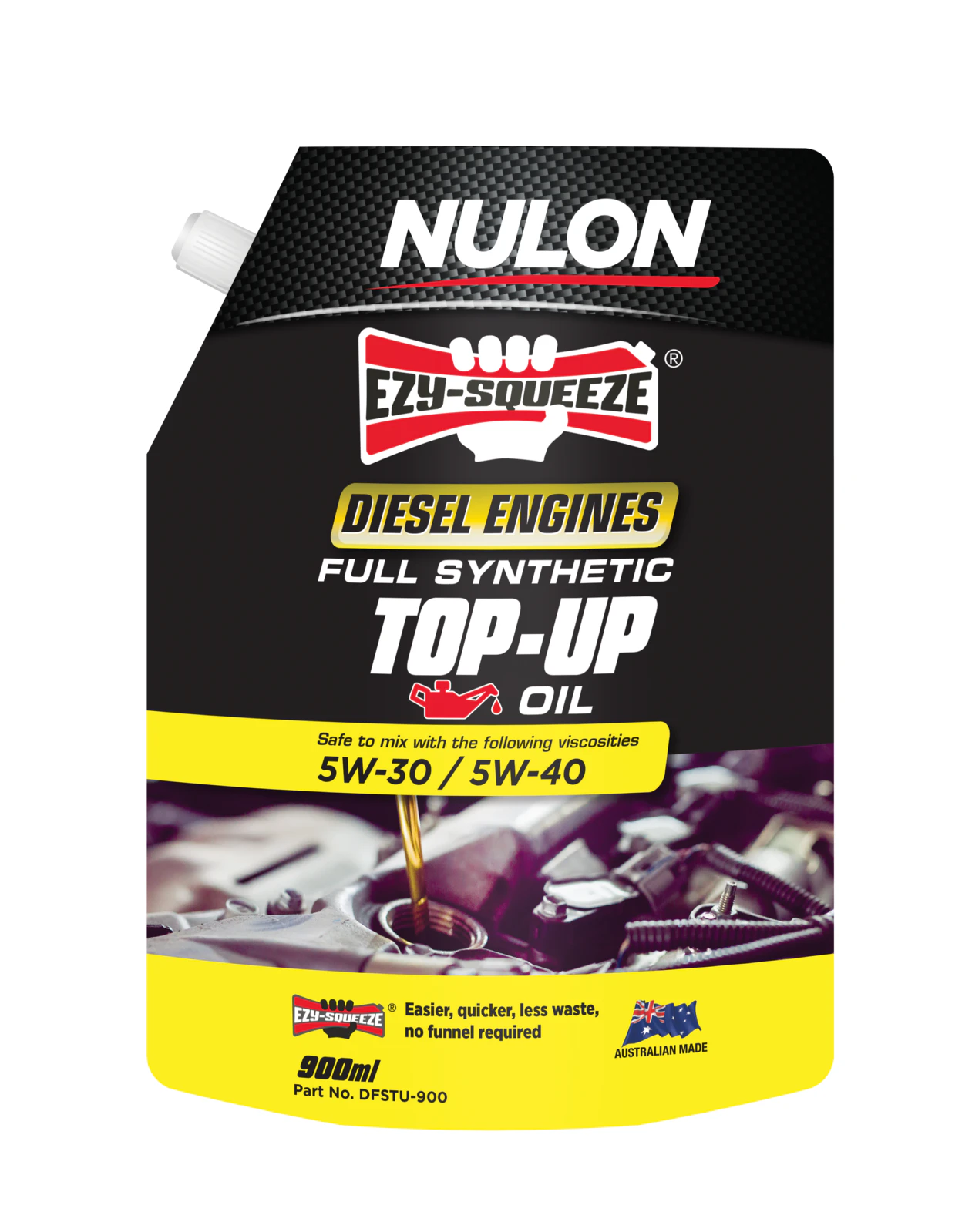 Nulon Ezy-squeeze Top-up Engine Oil Full Synthetic Diesel Engines 900ml DFSTU-900