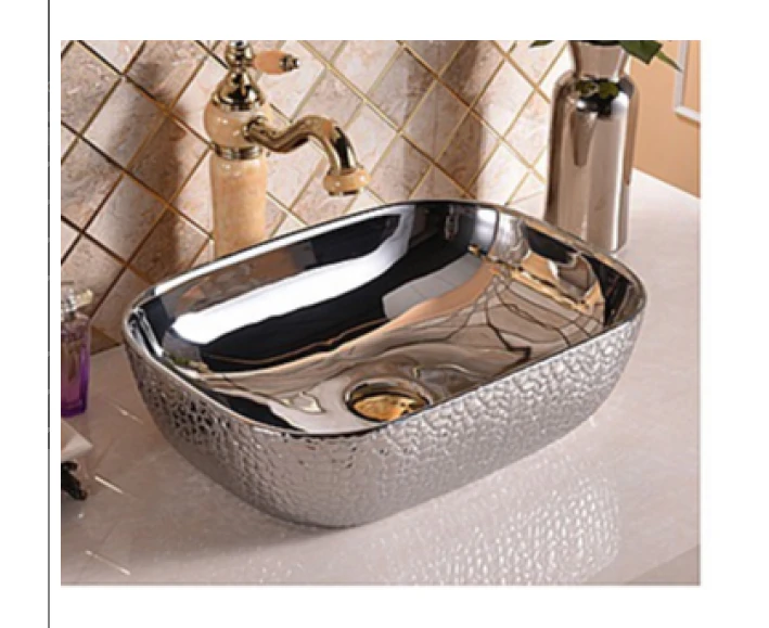 Rectangular Basin Electroplated Gloss Silver Above Counter