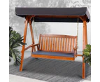 Wooden Outdoor Garden Swing Chair with Canopy 3 Seater Teak Colour