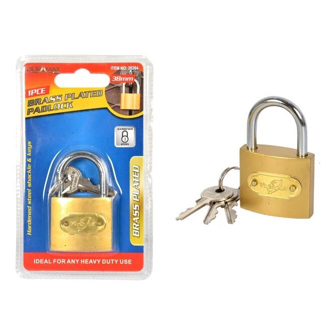 1pce Metal Padlock 38mm Brass Plated 3 Keys Included Heavy Duty Swivel Head