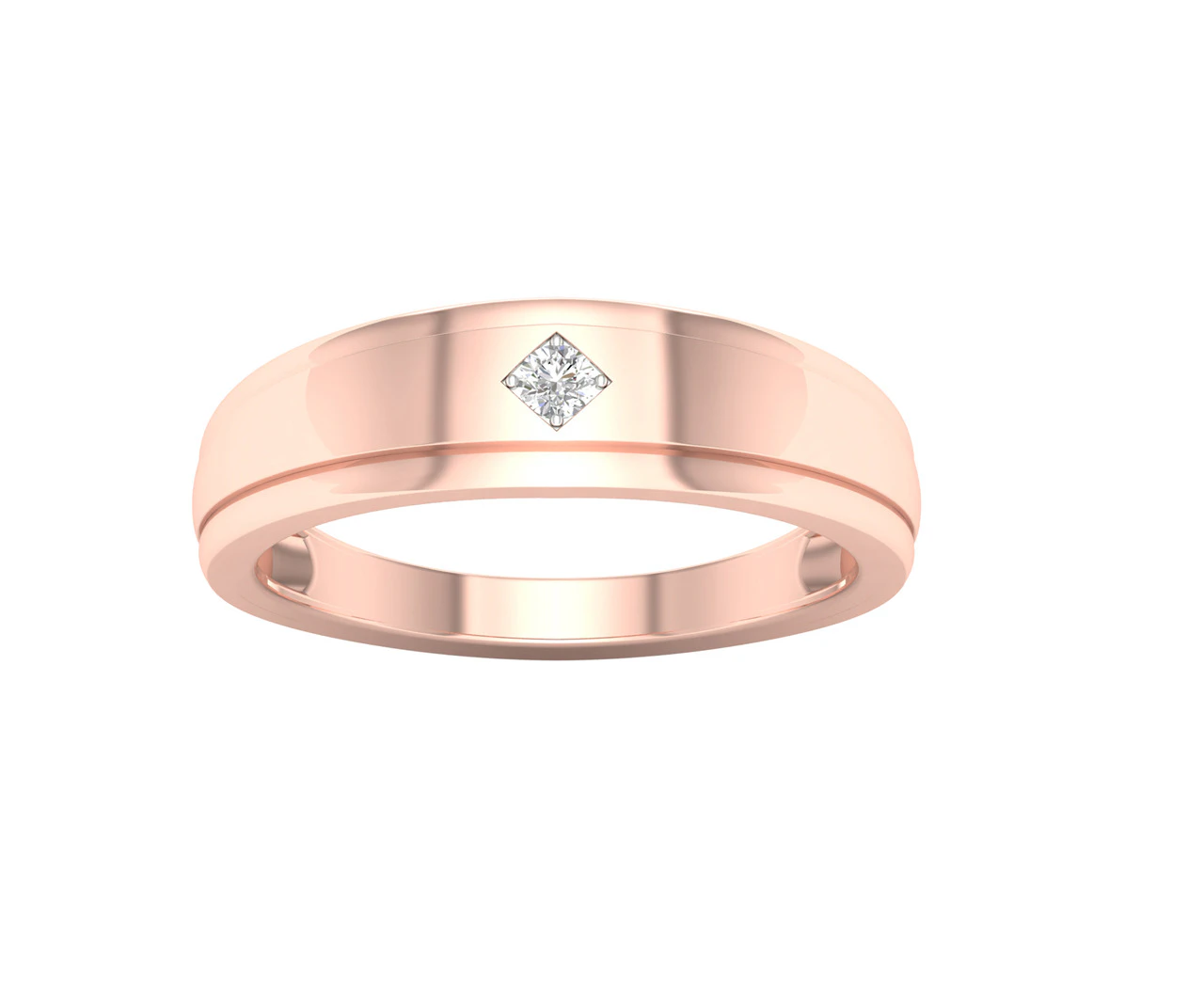 De Couer 9KT Rose Gold Diamond Solitaire Men's Wedding Band (1/20CT TDW, H-I Color, I2 Clarity)