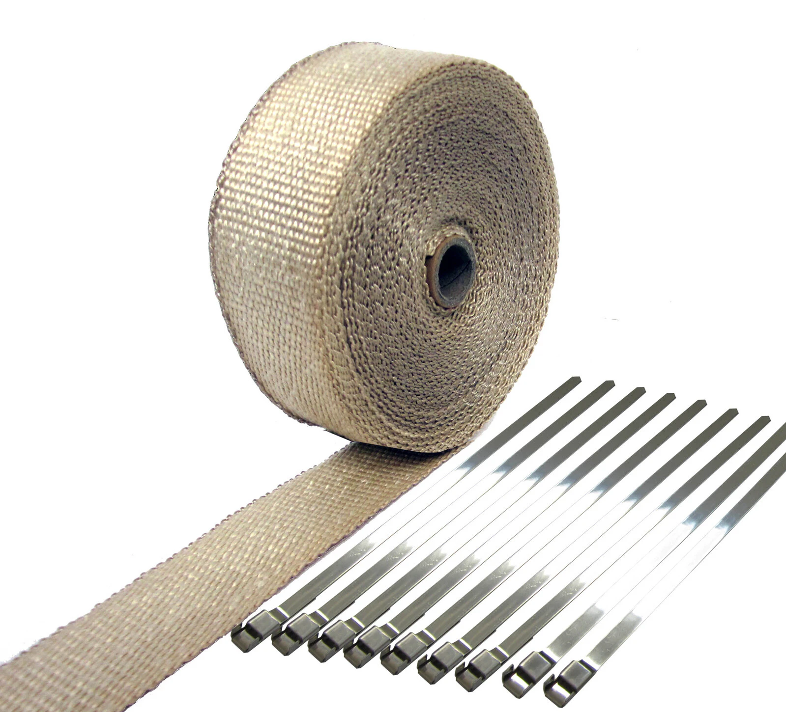 HEADER EXHAUST WRAP TAPE 2000 F Heat Protection Tan 15m X 50mm + 10 Steel Ties