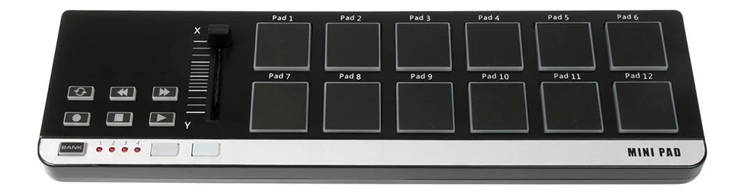 12 Pad MIDI Drum Machine - MIDI Controller Pads and Transport Playback Controls