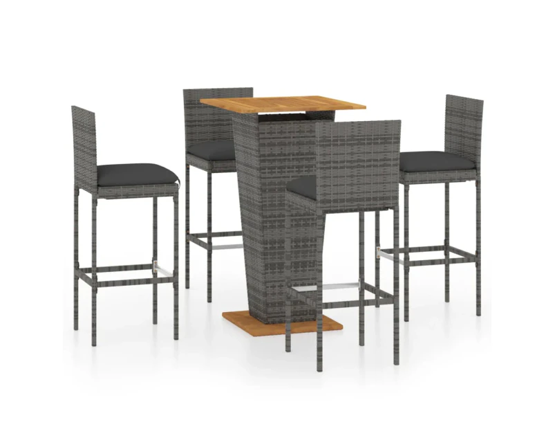 vidaXL 5 Piece Garden Bar Set with Cushions Poly Rattan Grey