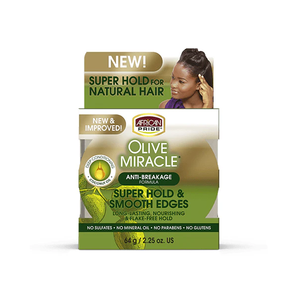 African Pride Olive Miracle Silky Super Hold Smooth Edges Hair Gel 64g (2.25oz)