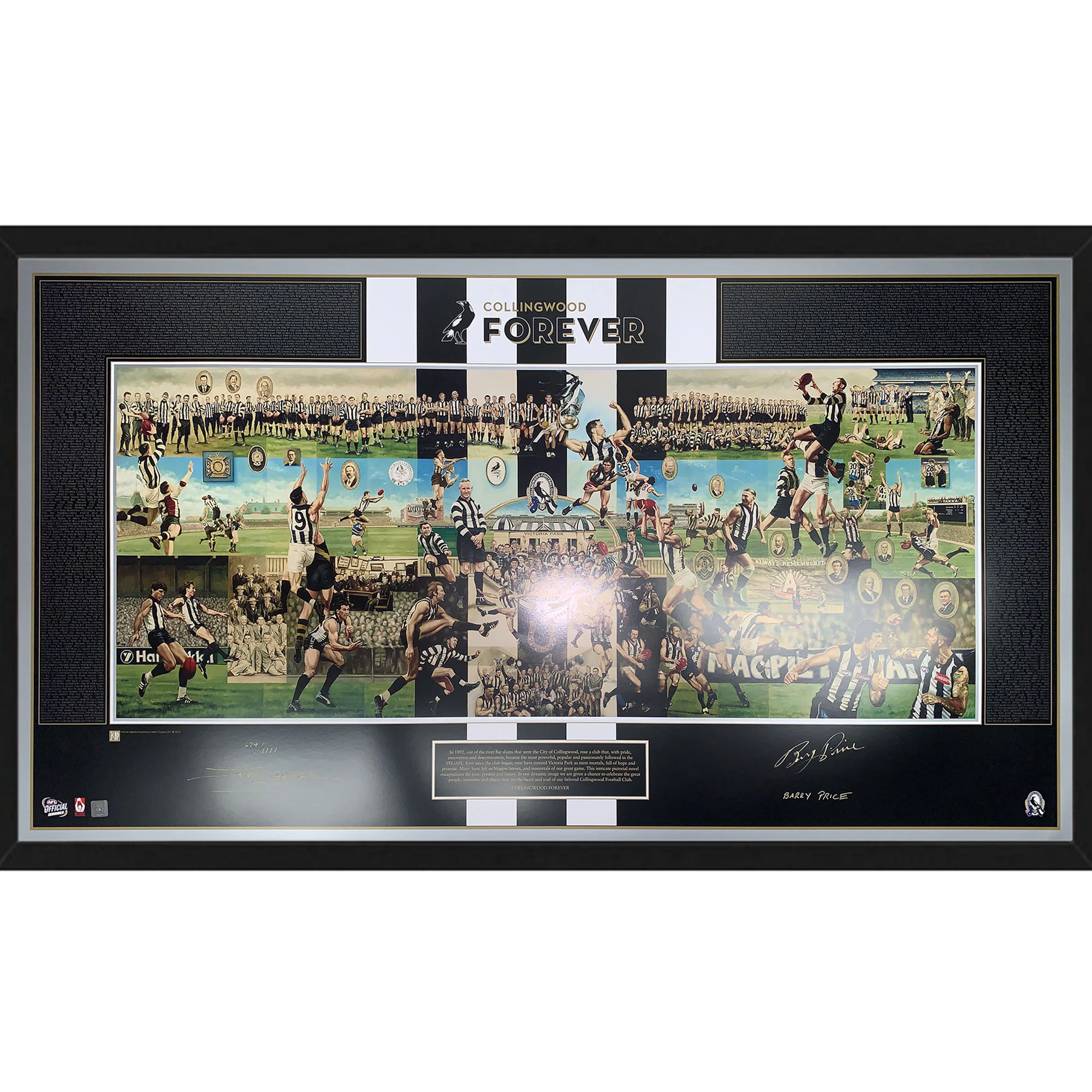 Collingwood Forever Legends Hand Signed & Framed 125th Anniversary Deluxe Lithograph Player Edition - Barry Price