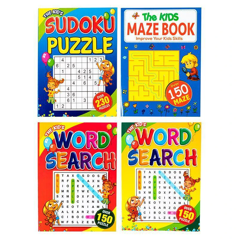 4x A6 Kids Puzzle Books Word Search Mazes Puzzles Activities Fun Learning