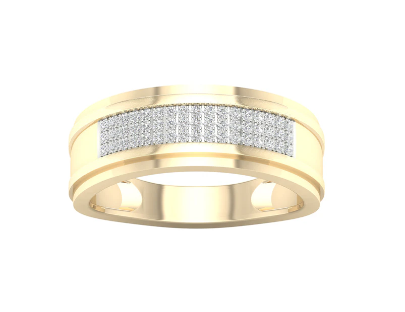 De Couer 9KT Yellow Gold Diamond Men's Wedding Band (1/8CT TDW, H-I Color, I2 Clarity)