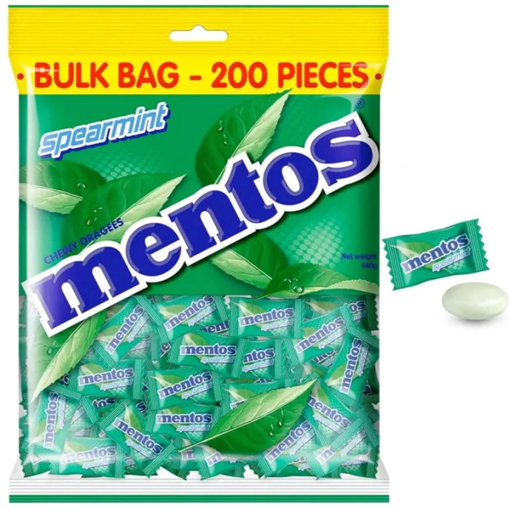 Mentos Spearmint Mint Pack 200 540g Individually Wrapped Green Bulk