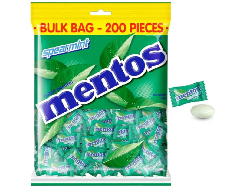 Mentos Spearmint Mint Pack 200 540g Individually Wrapped Green Bulk