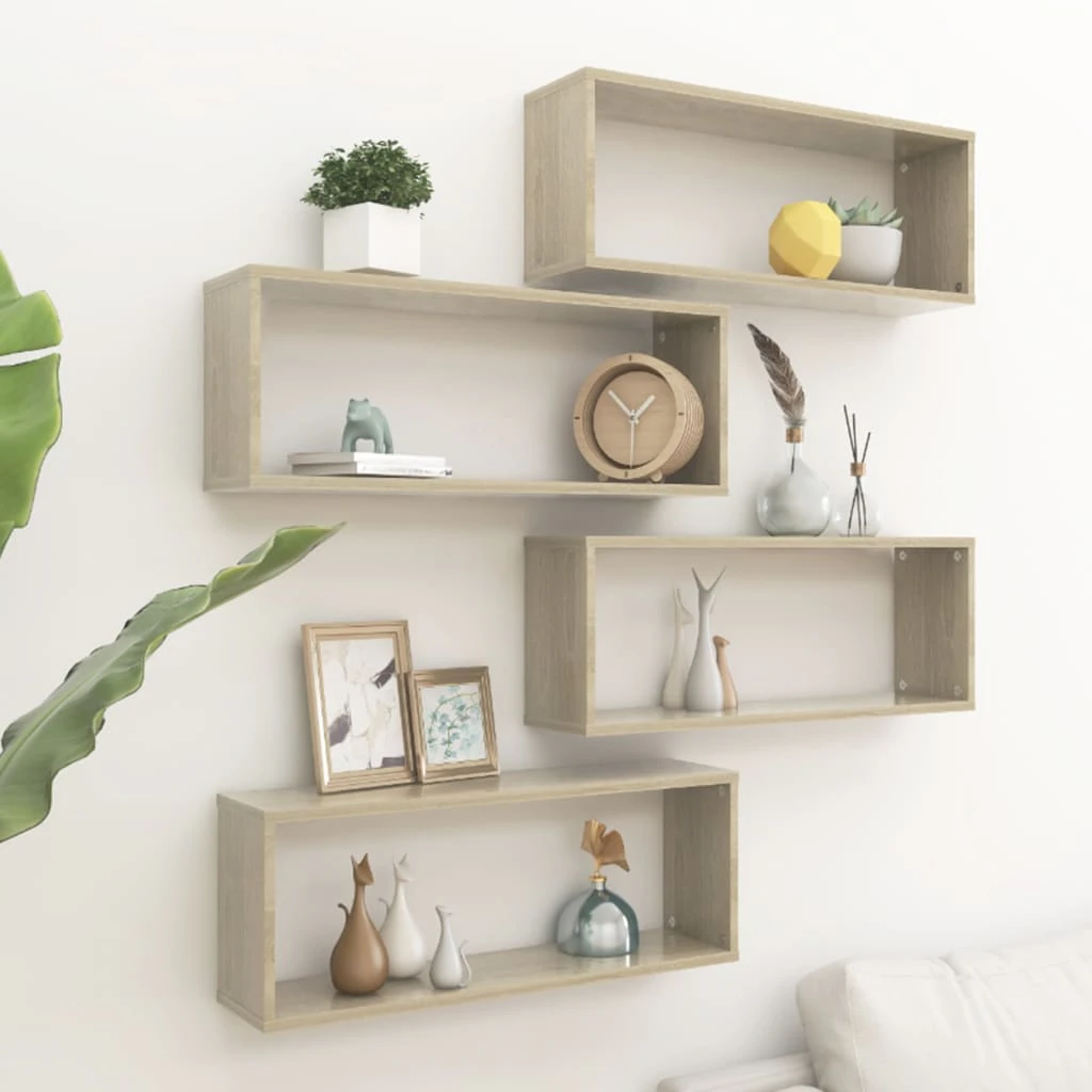 vidaXL Wall Cube Shelves 4 pcs Sonoma Oak 60x15x23 cm Engineered Wood