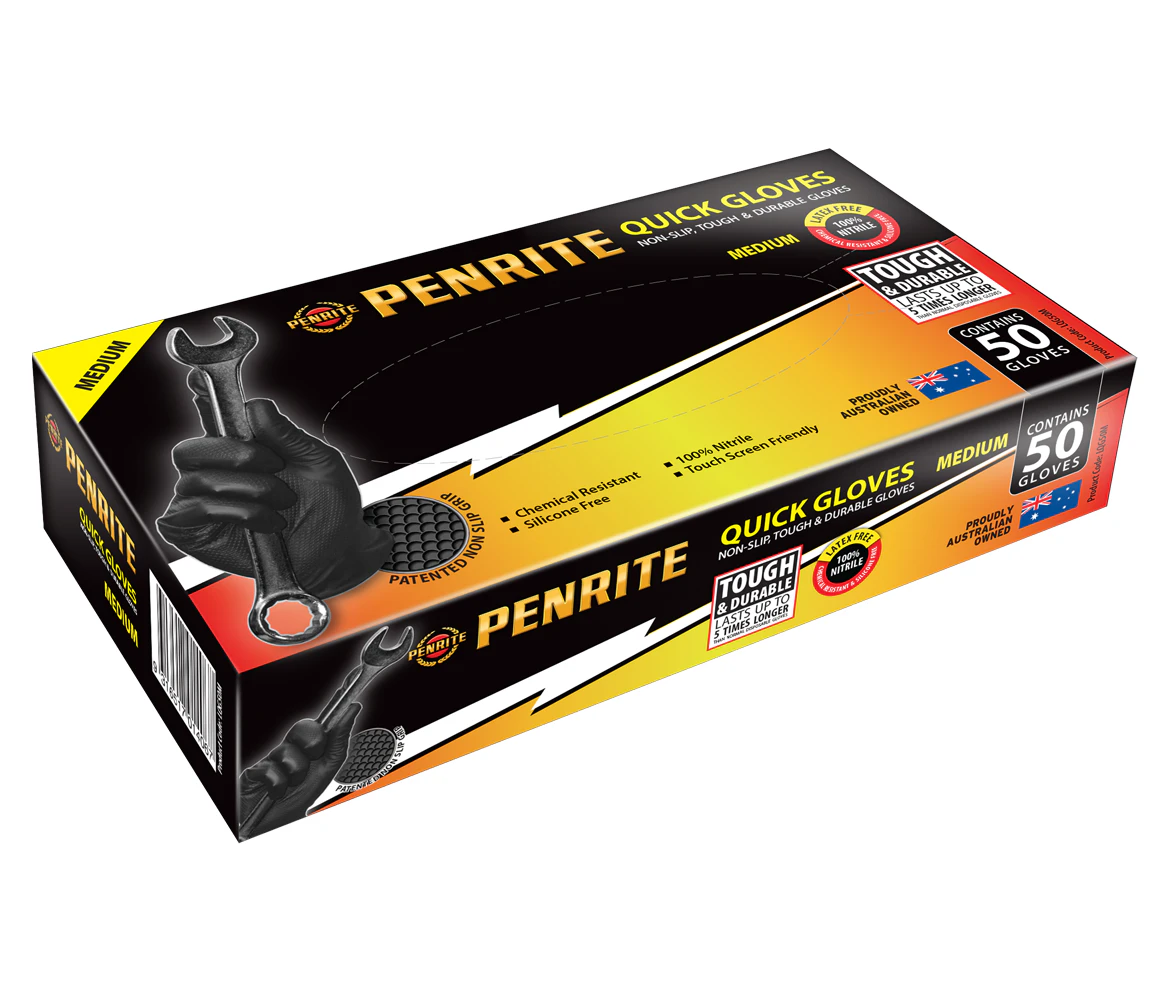 Penrite 50 Pack Black Nitrile Quick Gloves Size Medium