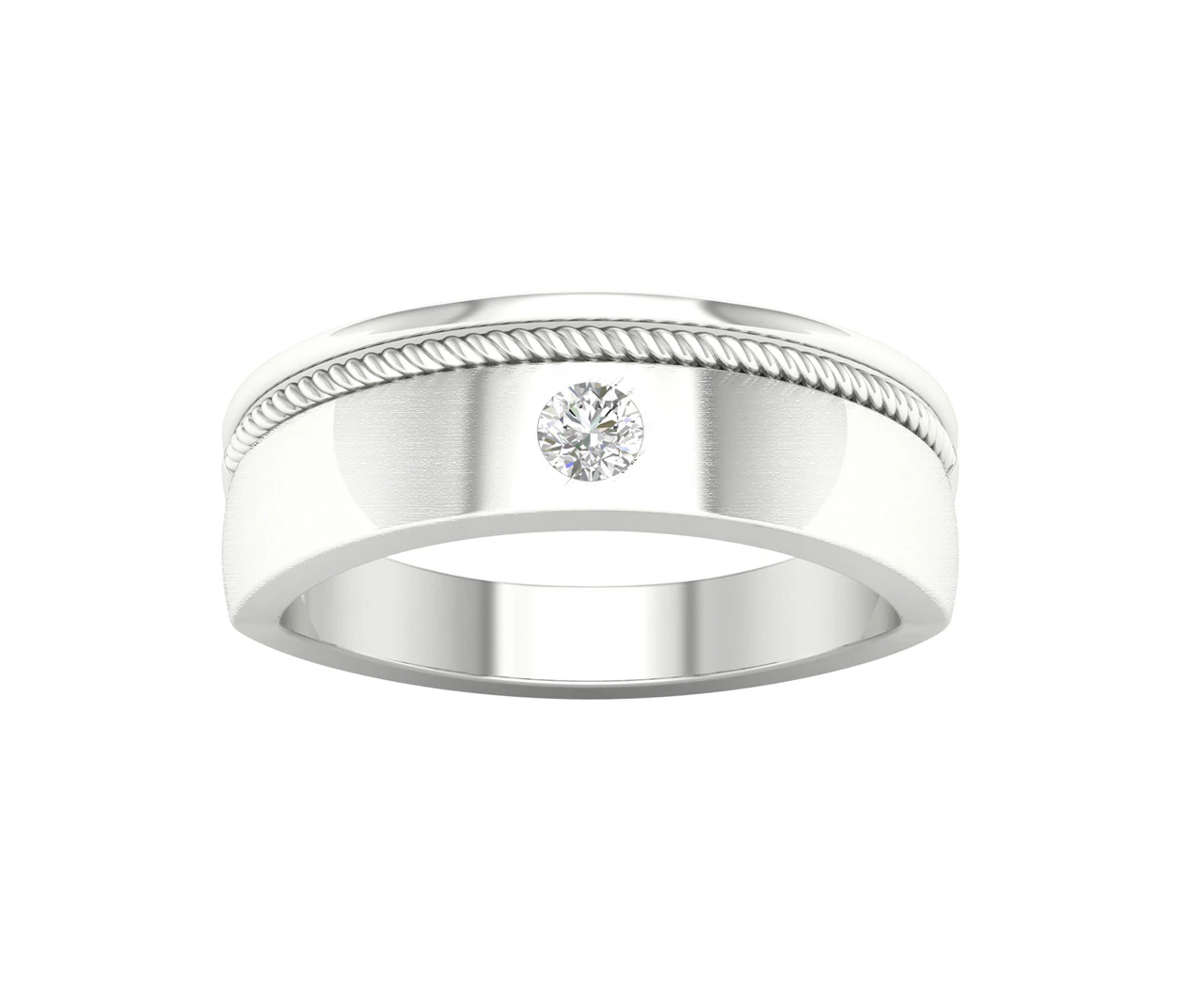 De Couer 9KT White Gold Diamond Solitaire Men's Wedding Band (1/6CT TDW, H-I Color, I2 Clarity)