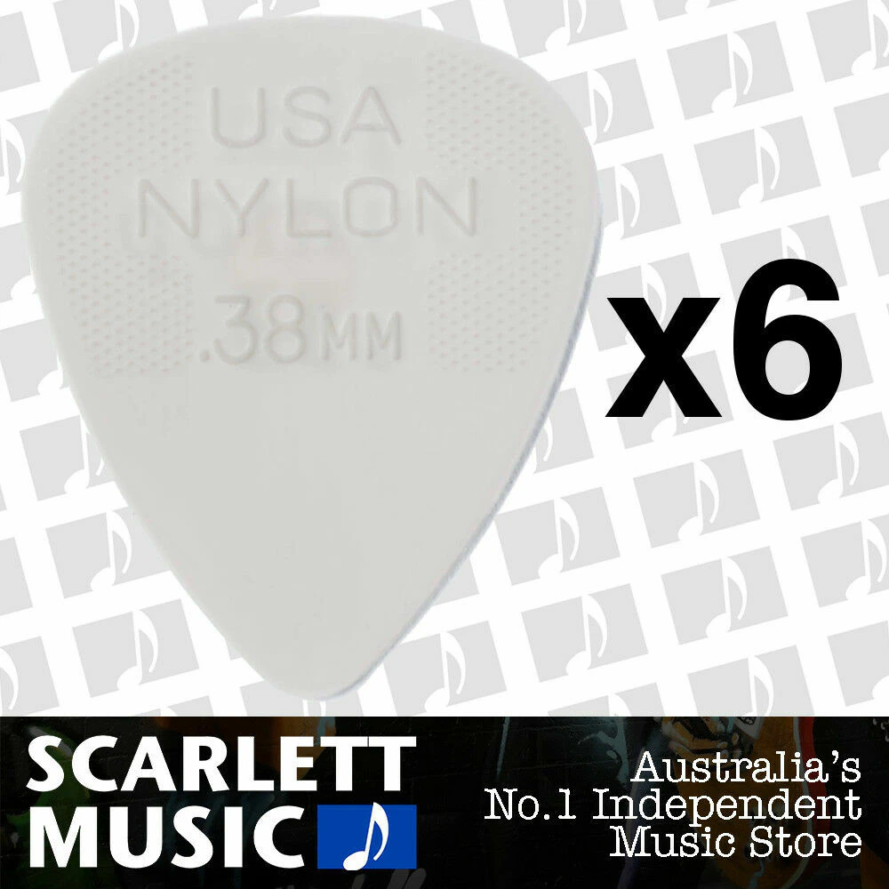 6 x Jim Dunlop Nylon Standard Greys .38mm Gauge Guitar Picks Plectrums 0.38 Grey