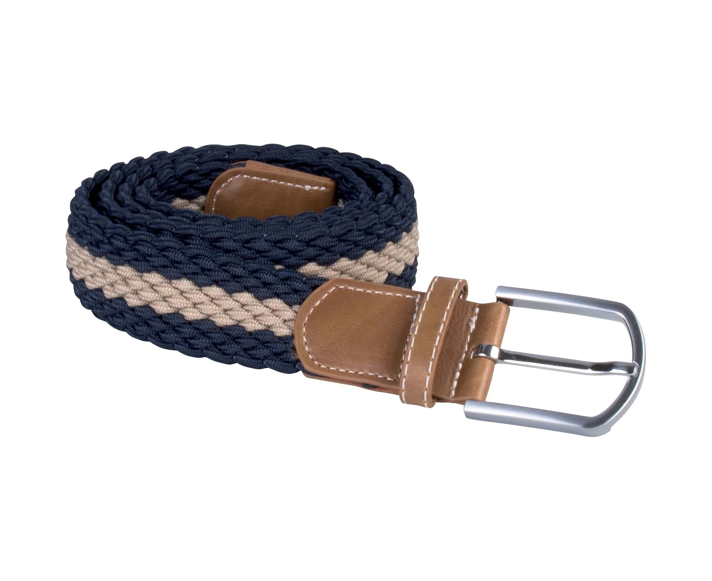 K-UP Adults Unisex Braided Elasticated Belt (Navy/Beige) - PC3526