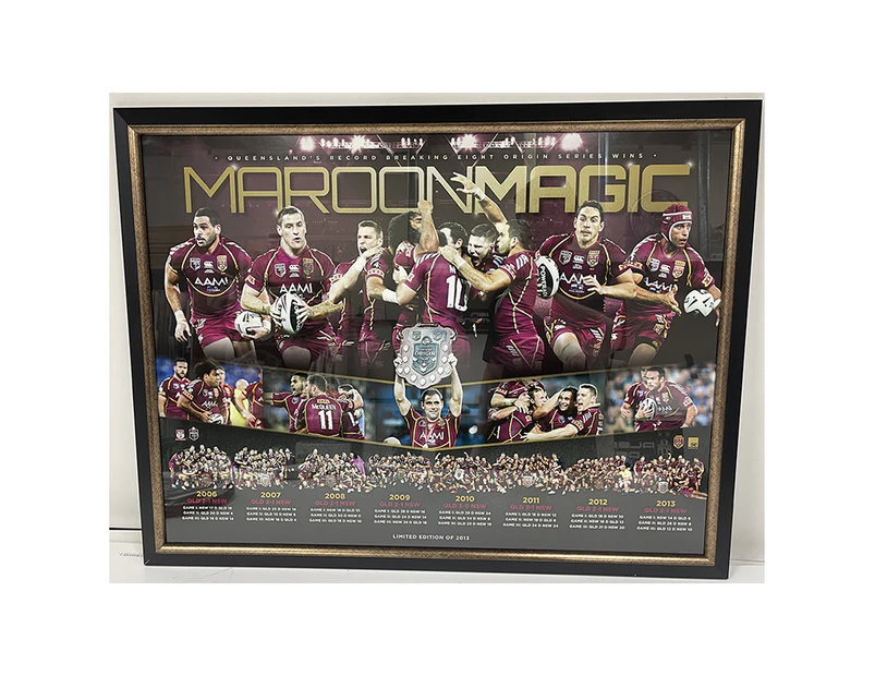 State of Origin - Queensland Maroons 2013 'Maroon Magic' Champions Framed Sportsprint