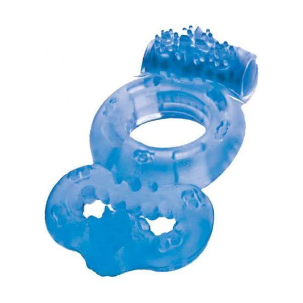 Macho Double Ring Clitoral And Testicular Stimulation Vibrating Cockring Waterproof Blue