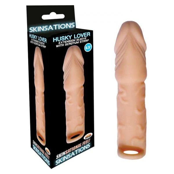 Skinsations Husky Lover Extension Sleeve Scrotum Strap 6.5 Inches Realistic Veined Male Pleasure Toy Model Hlx 6.5 Enhance Intimat