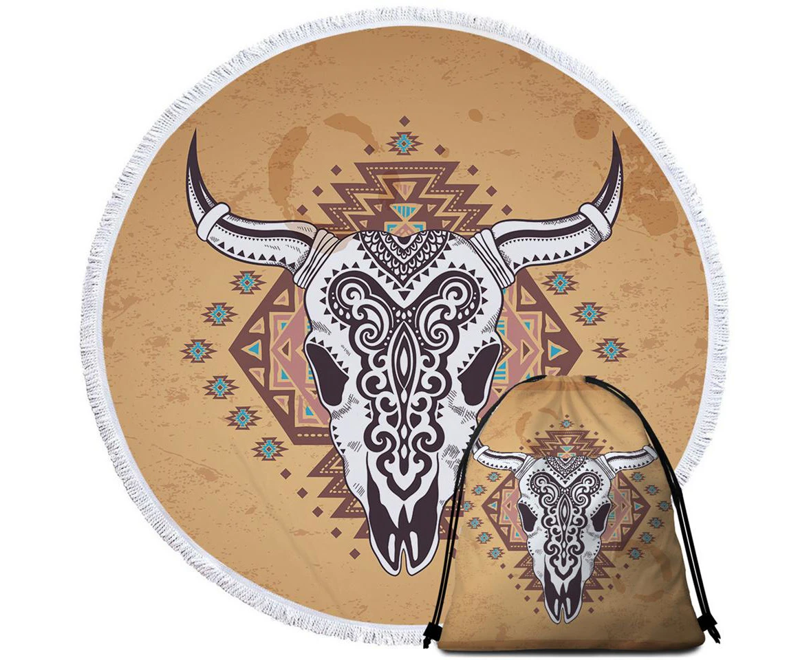 Indian Bull Skull Beach Towel