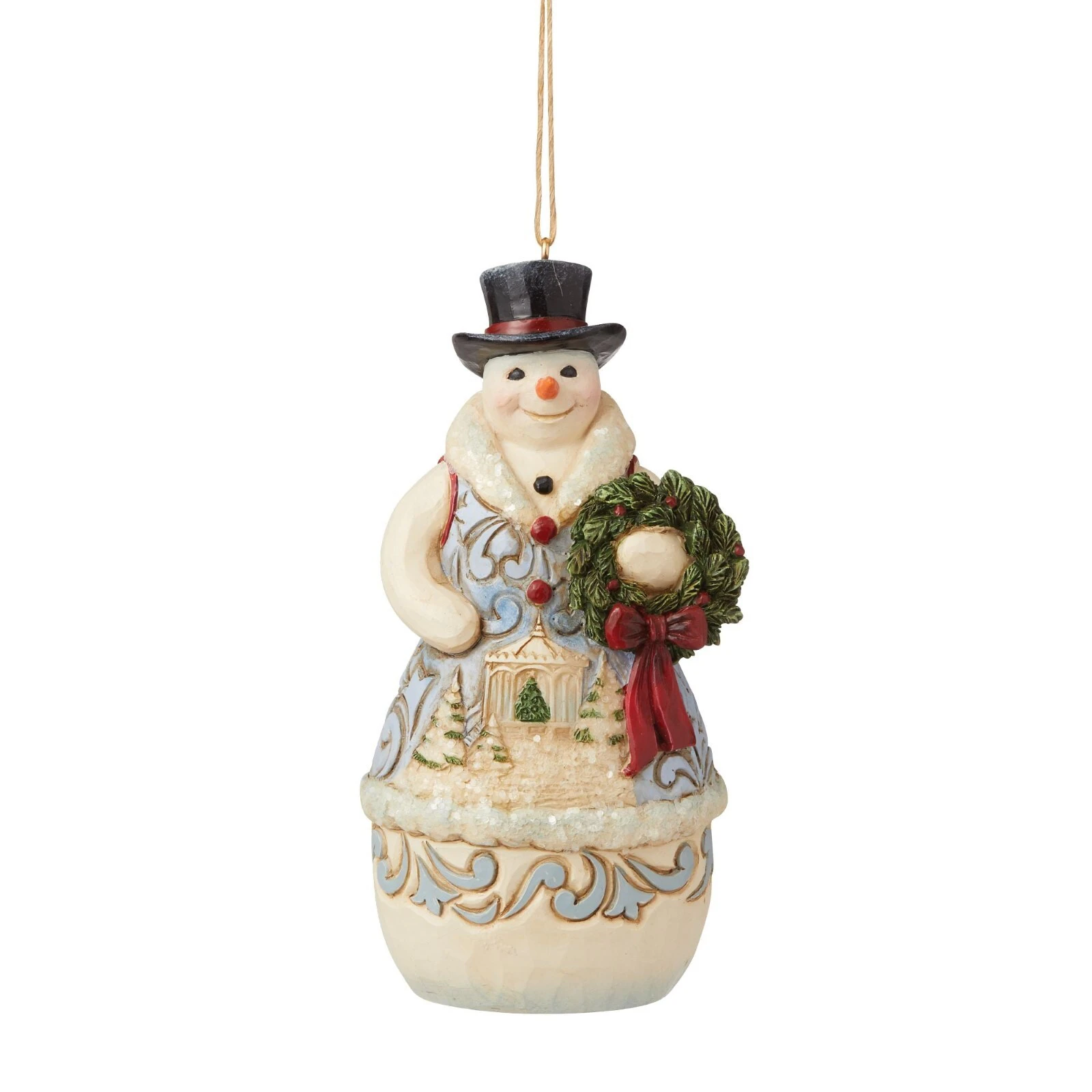 Jim Shore Heartwood Creek Victorian Snowman with Wreath Hanging Christmas Ornament