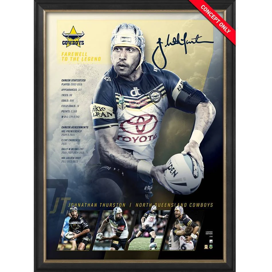 North Queensland Cowboys - Johnathan Thurston Facsimile Signed Framed Retirement Sportsprint