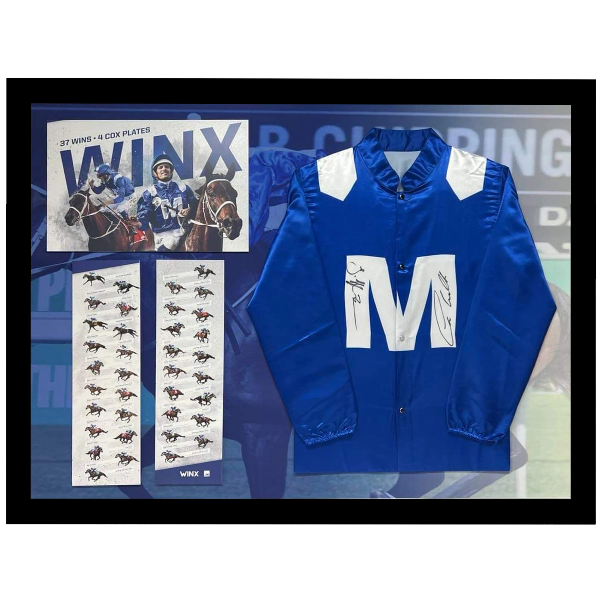 HORSE RACING WINX DUAL SIGNED & FRAMED SILKS HUGH BOWMAN & CHRIS WALLER