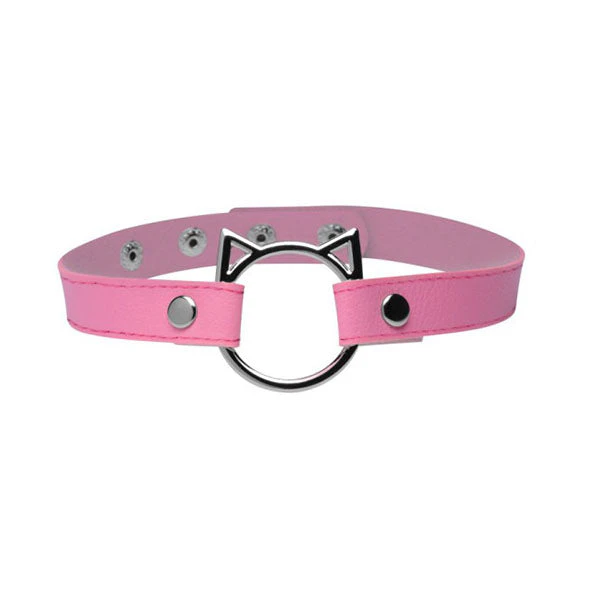 Kinky Kitty Ring Slim Choker - Pink