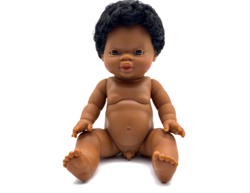 Paola Reina Gordis Minikane Boy Doll Dark Skin Brown Eyes 34cm